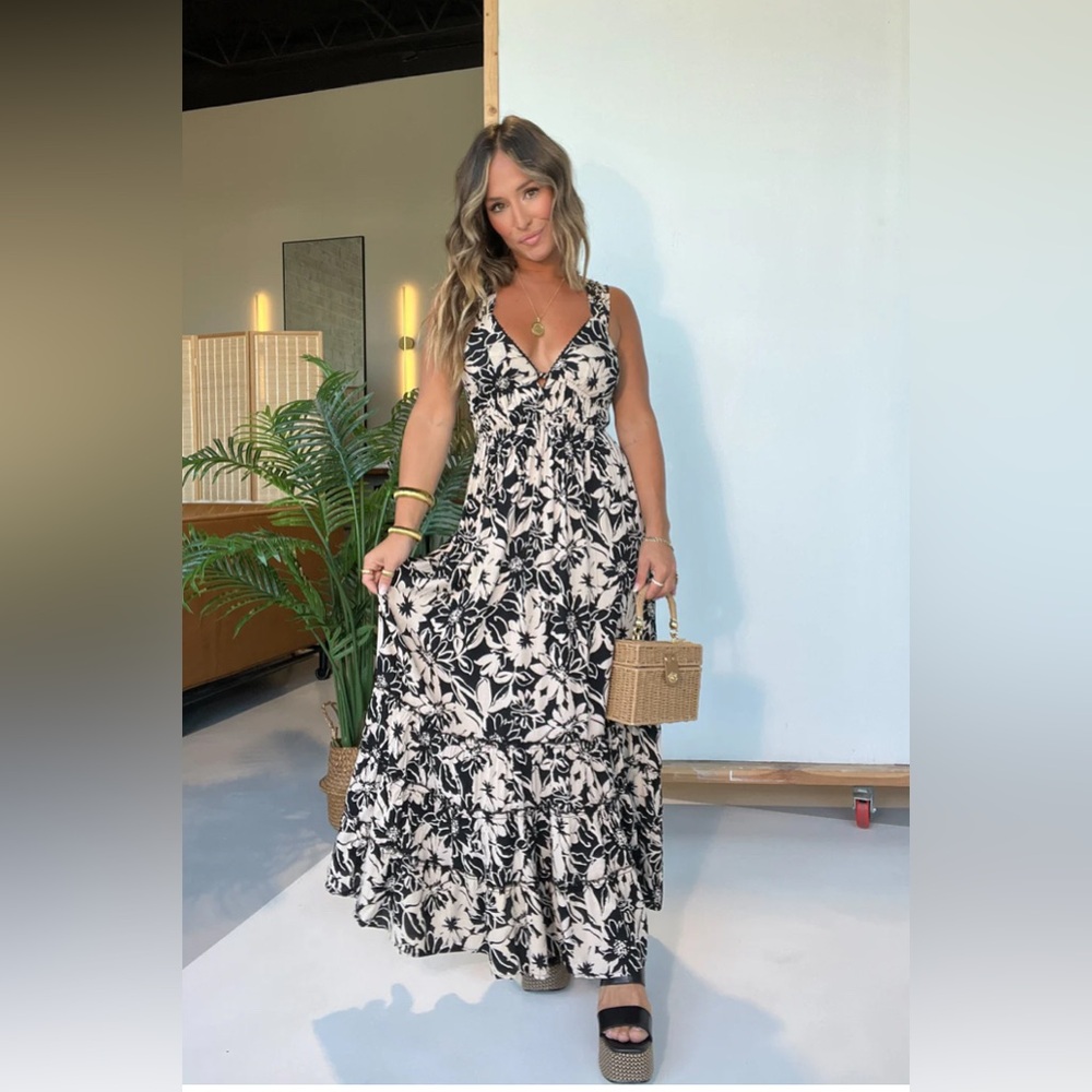 Angie Black and Cream Floral Maxi Dress (NWT)